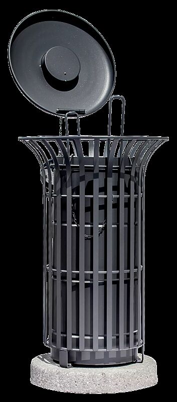 Abfallbehälter COROLLA geöffnet, zum freien Aufstellen, mit Schutzdach und Ascher, in RAL 7016 anthrazitgrau