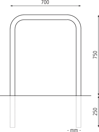 700 x 1000 mm o. Q., Einbet. -250 mm