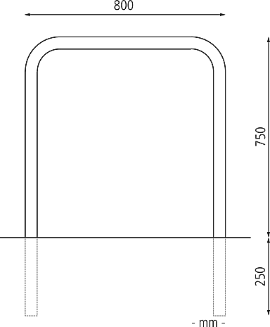 800 x 1000 mm o. Q., Einbet. -250 mm