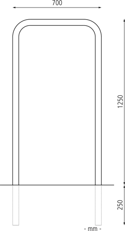 700 x 1500 mm o. Q., Einbet. -250 mm