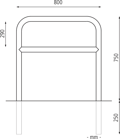 800 x 1000 mm m. Q., Einbet. -250 mm