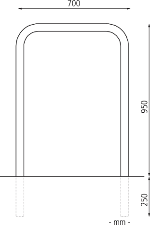 700 x 1200 mm o. Q., Einbet. -250 mm