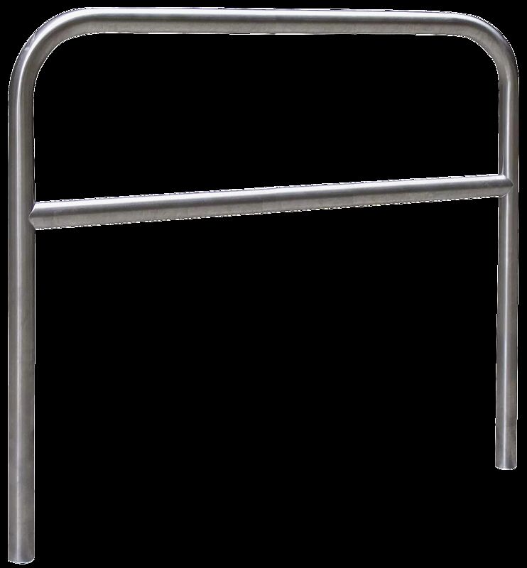 Anlehnbügel FLORIDA mit Quersteg, zum Einbetonieren bzw. zum Aufdübeln bei -200 mm, Breite 1200 mm, Edelstahl