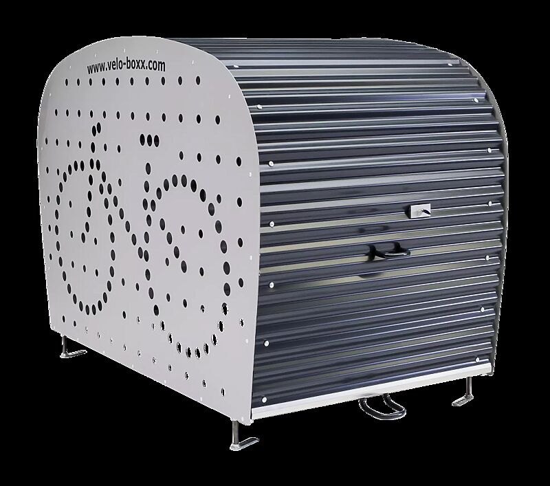 Fahrradgarage VELO-BOXX®-Professional für 2 Stellplätze, Klappflügeltür aus Wellblech in RAL 7016 anthrazitgrau, Seitenwände in RAL 7004 signalgrau