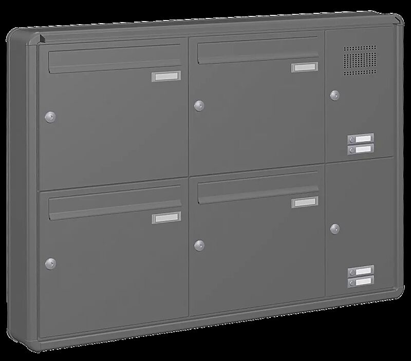 Aufputzanlage NIZZA NEW mit 4 Briefkästen, mit Sprech- / Klingelfach, in RAL 9007 graualuminium