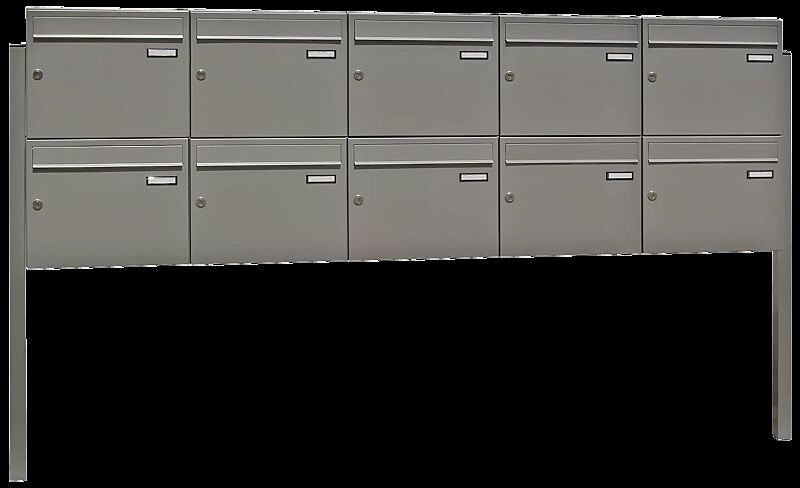 Briefkastenanlage BRETAGNE, mit 10 Briefkästen, zum Einbetonieren, in RAL 7004 signalgrau