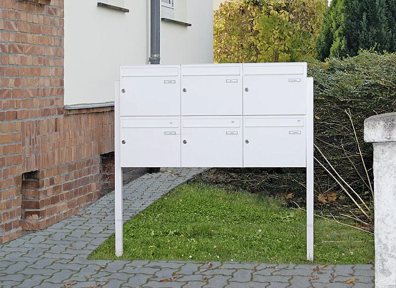 Briefkastenanlage BRETAGNE, mit 6 Briefkästen, zum Einbetonieren, in RAL 9016 verkehrsweiß