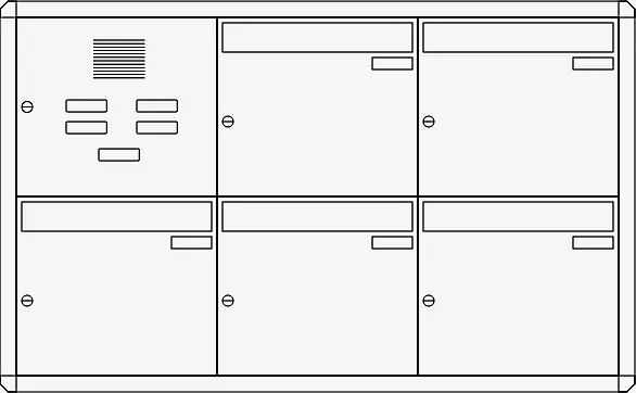 Unterputz-Briefkastenanlage NIZZA, 5 Briefkästen (3 nebeneinander), mit Sprech- / Klingelfach