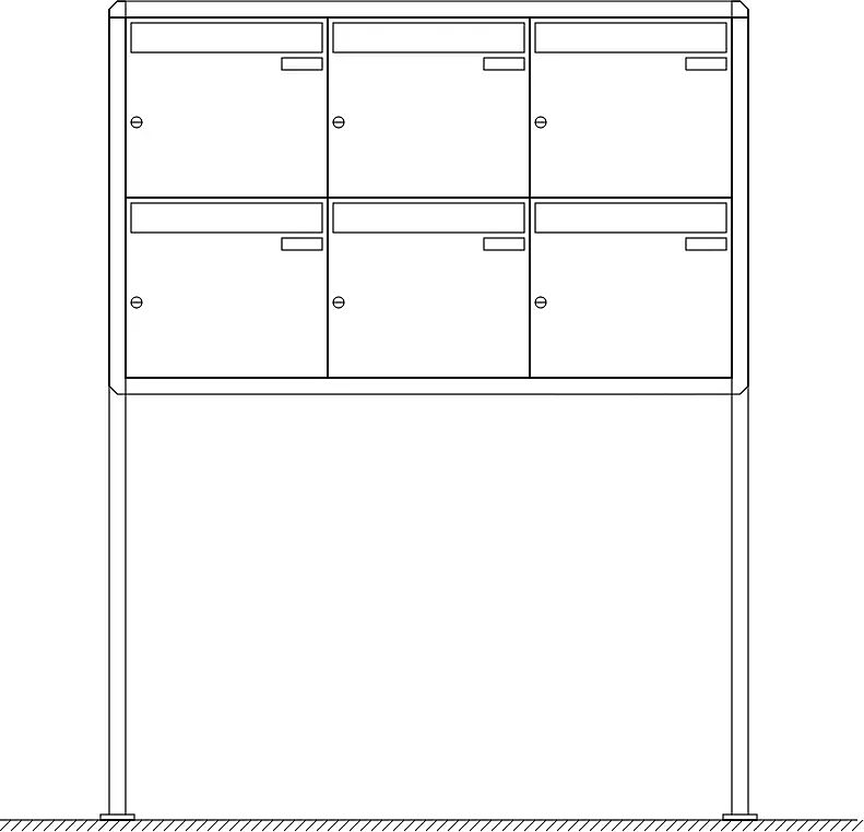 Briefkastenanlage Nizza mit Ständeranlage, zum Aufdübeln, 6 Briefkästen (je 3 nebeneinander), ohne Sprech- / Klingelfach