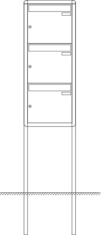Briefkastenanlage Nizza mit Ständeranlage, zum Einbetonieren, 3 Briefkästen (untereinander). ohne Sprech- / Klingelfach