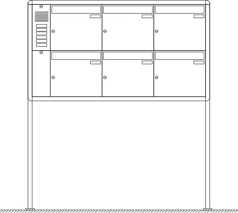 Briefkastenanlage Nizza mit Ständeranlage, zum Aufdübeln, 6 Briefkästen (je 3 nebeneinander), mit Sprech- / Klingelfach