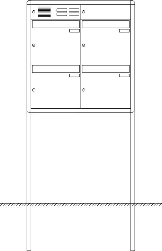 Briefkastenanlage Nizza mit Ständeranlage, zum Einbetonieren, 4 Briefkästen (je 2 nebeneinander), mit Sprech- / Klingelfach