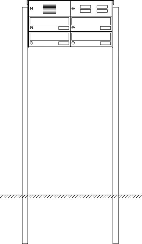 Briefkastenanlage NANTES, zum Einbetonieren, 4 Briefkästen (2 nebeneinander), mit Sprech- / Klingelfach