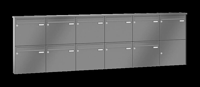Briefkastenanlage RAGUSA mit 11 Briefkästen, Aufputzanlage, ohne Sprech- und Klingelfach, Stahlteile in RAL 9007 graualuminium