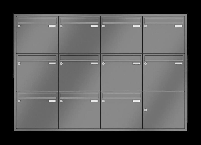 Briefkastenanlage RAGUSA mit 11 Briefkästen, Unterputzanlage, ohne Sprech- und Klingelfach, Stahlteile in RAL 9007 graualuminium