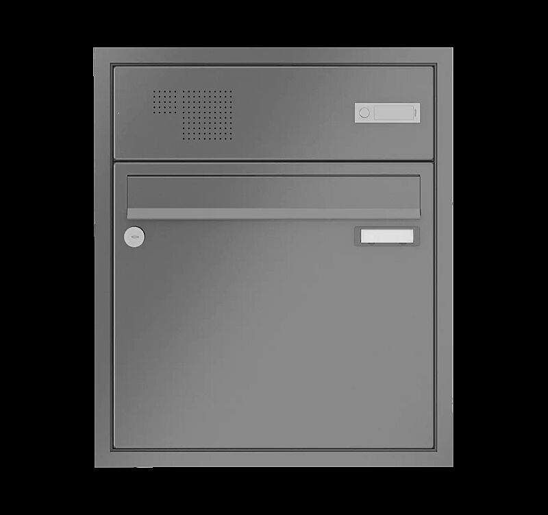 Briefkastenanlage RAGUSA mit 1 Briefkasten, Unterputzanlage, mit Sprech- und Klingelfach, Stahlteile in RAL 9007 graualuminium