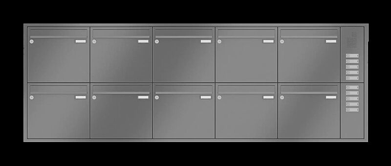 Briefkastenanlage RAGUSA mit 10 Briefkästen, Unterputzanlage, mit Sprech- und Klingelfach, Stahlteile in RAL 9007 graualuminium