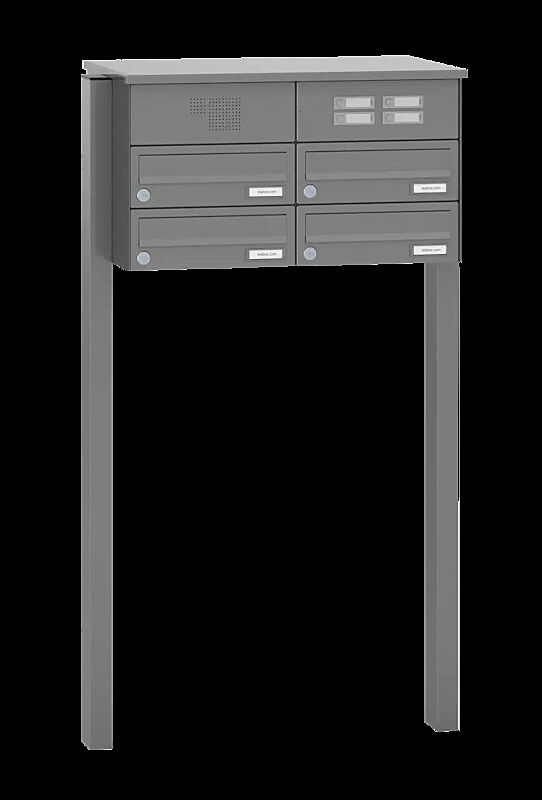 Briefkastenanlage ASTET mit 4 Briefkästen, zum Einbetonieren, mit Sprech- und Klingelfach, in RAL 9007 graualuminium