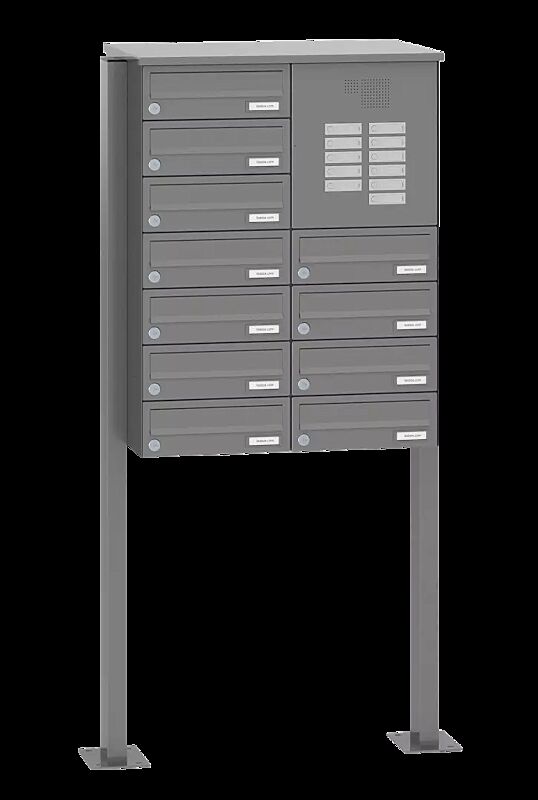 Briefkastenanlage ASTET mit 11 Briefkästen, zum Aufdübeln, mit Sprech- und Klingelfach, in RAL 9007 graualuminium