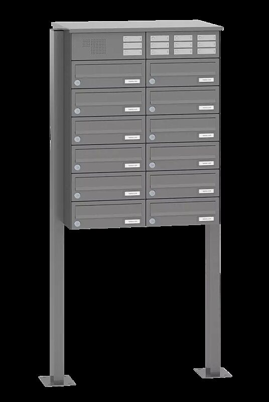 Briefkastenanlage ASTET mit 12 Briefkästen, zum Aufdübeln, mit Sprech- und Klingelfach, in RAL 9007 graualuminium