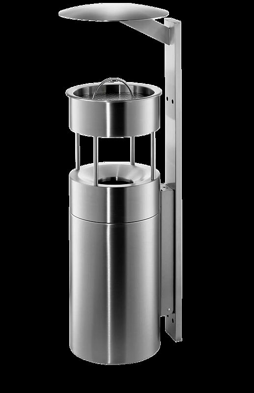 Abfallbehälter QUEEN mit Ascher, zur Wandbefestigung, Abfallbehälter mit Löschaufsatz, Ascher mit Sieb