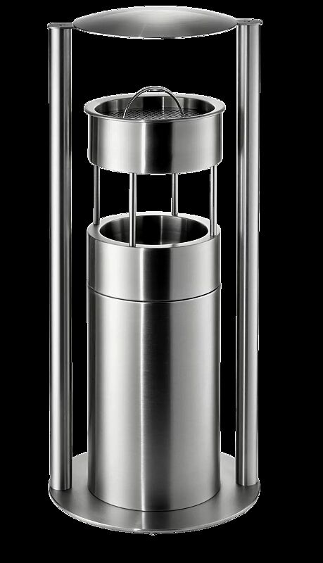 Abfallbehälter QUEEN mit Ascher, zum Aufdübeln, Abfallbehälter mit Aufsatzring, Ascher mit Sieb