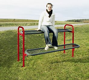 Jugendbank FREAKY mit Drahtgitter, Grundeinheit, in RAL 3000 feuerrot und RAL 7016 anthrazitgrau
