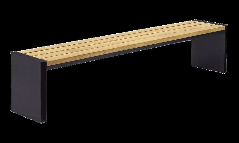 Sitzbank NATURA ohne Rückenlehne, mit Eschenholzbelattung, Stahlteile in RAL 7016 anthrazitgrau