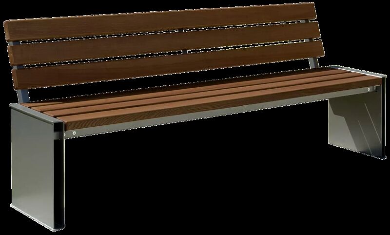 Sitzbank NATURA mit Rückenlehne, mit Sapeliholzbelattung, Stahlteile in RAL 7016 anthrazitgrau