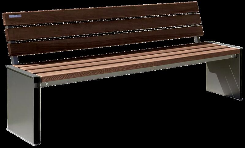 Sitzbank NATURA mit Rückenlehne, mit Jatobaholzbelattung, Stahlteile in RAL 7016 anthrazitgrau