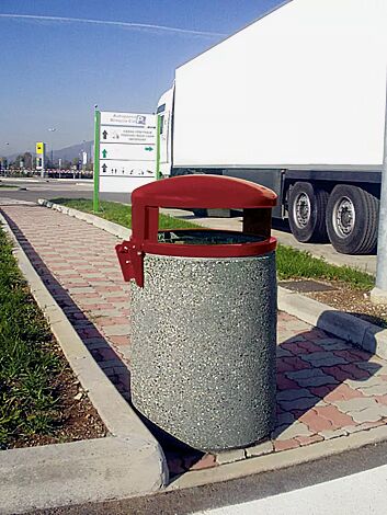 Abfallbehälter GARDA - H, Beton sand, Stahlteile in RAL 6005 moosgrün