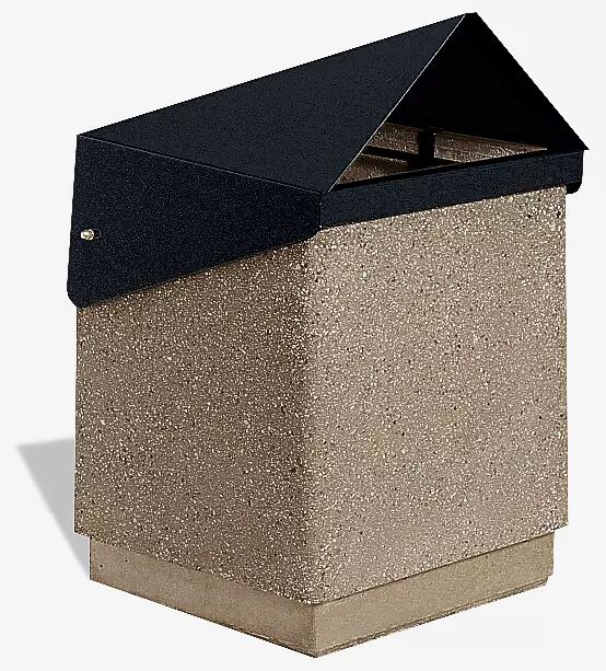 Abfallbehälter GARDA - A, Beton mit transparenter Beschichtung in sand - 4/A, Schutzdach in RAL 9005 tiefschwarz