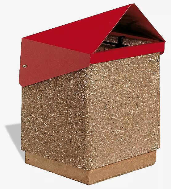 Abfallbehälter GARDA - A, Beton mit transparenter Beschichtung in terracotta - 5/A, Schutzdach in RAL 3000 feuerrot