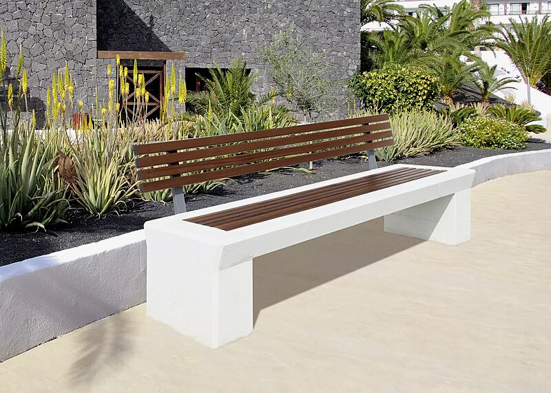 Sitzbank HYDRA mit Rückenlehne, Beton weiß