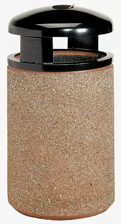 Abfallbehälter GARDA - H mit Ascher, Beton mit transparenter Beschichtung in terracotta - 5/A, Schutzdach in RAL 7021 schwarzgrau