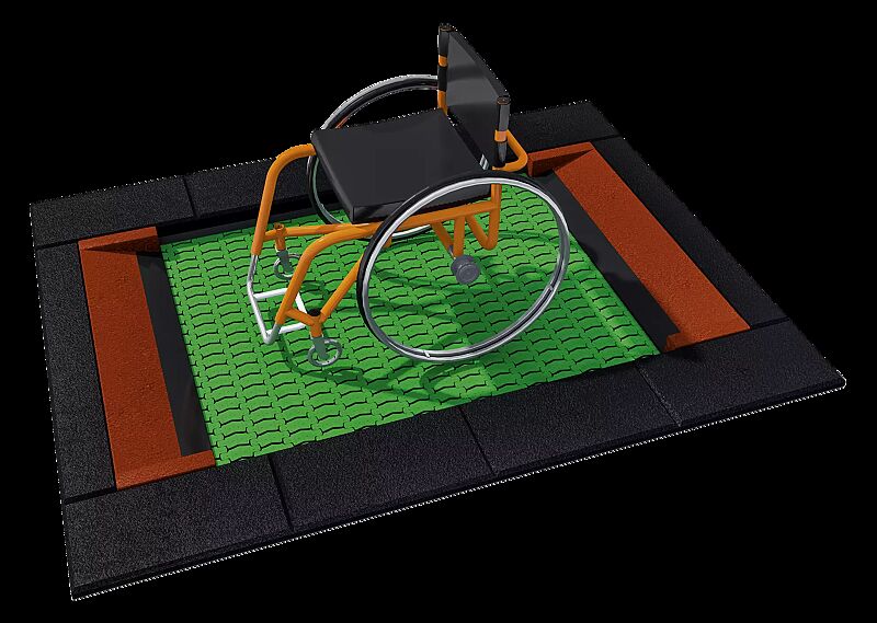 Bodentrampolin RANDI, Umrandung in schwarz sowie rot-braun, Sprungmatte ähnlich RAL 6029 minzgrün