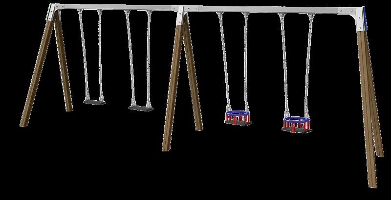 Zweifachschaukel TWINS mit 2 Standard-Sicherheitsschaukelsitzen und 2 Kleinkind-Sicherheitssitzen, Schaukelbalken aus Edelstahl