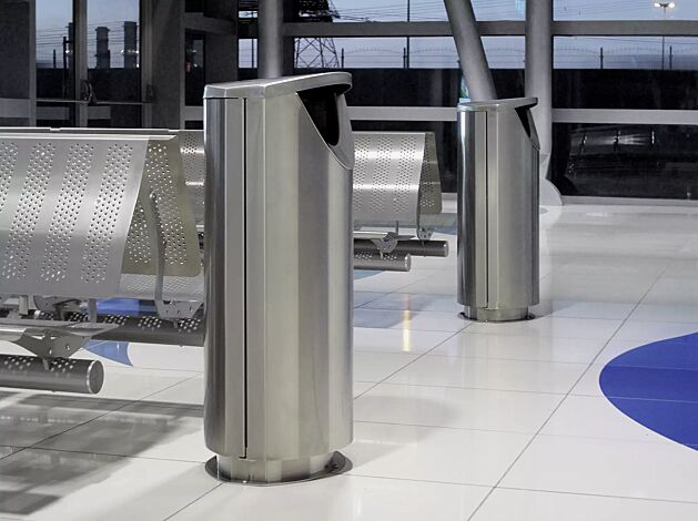 Abfallbehälter FINBIN ELLIPSE 100, 56 Liter,  zum Aufdübeln, aus Edelstahl