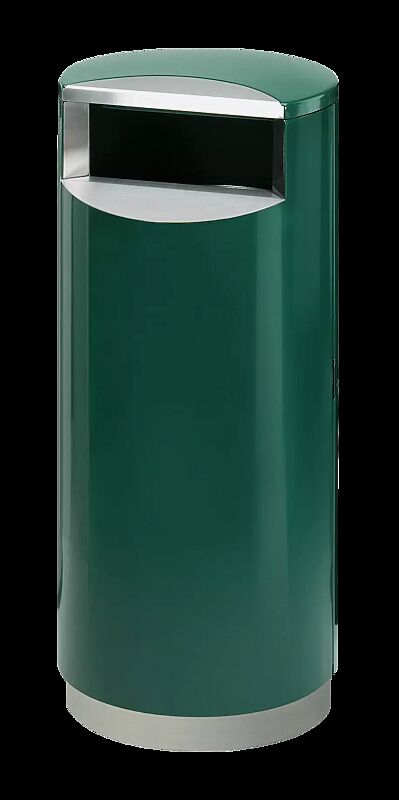 Standbehälter FINBIN CITY aus Stahl, 60 Liter, ohne Ascher, zum Aufdübeln mittels Edelstahlsockel, in RAL 6005 moosgrün