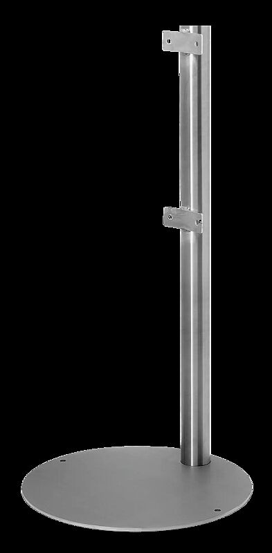 Rohrpfosten mit rundem Standfuß zum freien Aufstellen bzw. zum Aufdübeln, Edelstahl