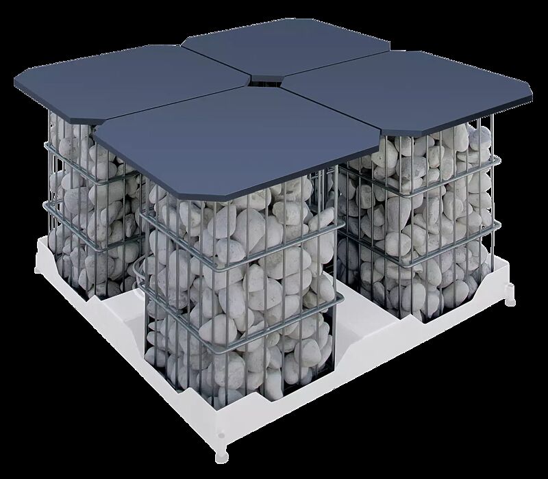 Sitzelement-Set, 1 Set = Platten-Schirmständer und 4 Drahtkörbe mit HPL-Auflage in anthrazit