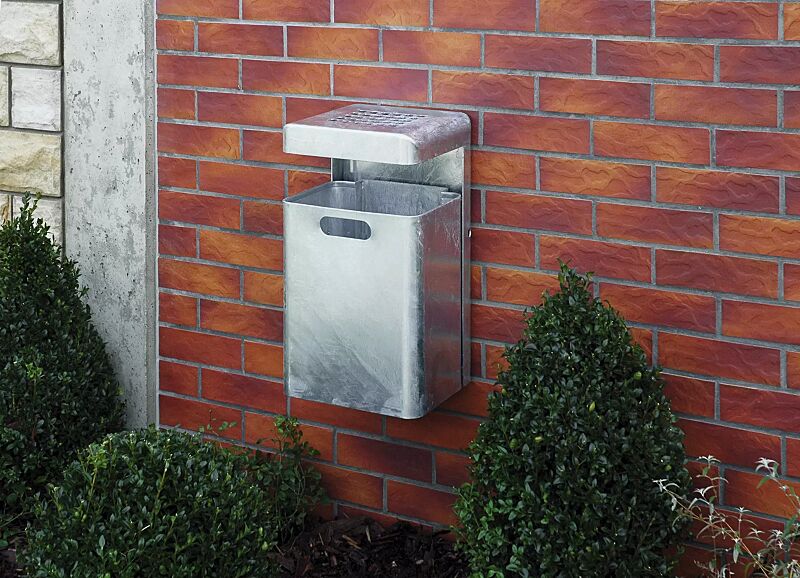 Abfallbehälter HALIFAX, 29 Liter, mit Ascher, zur Wandbefestigung, feuerverzinkt