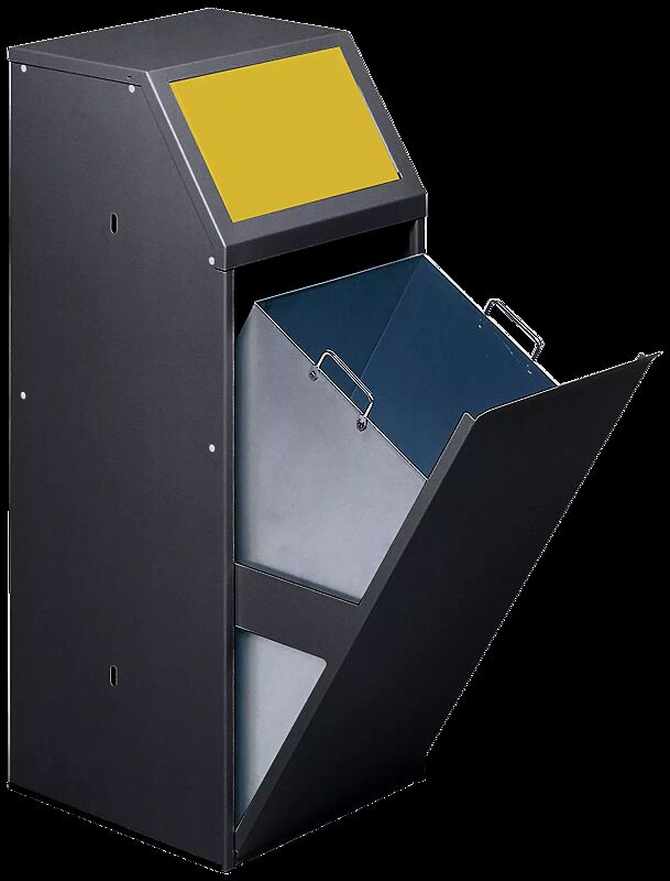 Wertstoffsammler MANCHESTER, 70 Liter, ohne Laufrollen, Einwurfklappe in RAL 1023 verkehrsgelb