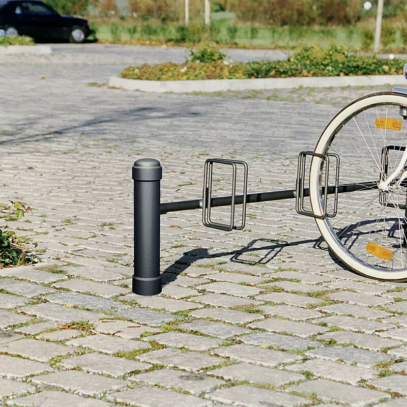 Fahrradständer mit Poller STIL 76 einseitig, 3 Stellplätze, in RAL 7016 anthrazitgrau