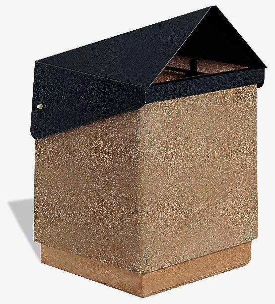 Abfallbehälter GARDA - A, Beton mit transparenter Beschichtung in in terracotta - 5/A, Schutzdach in RAL 9005 tiefschwarz