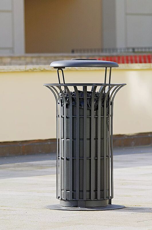 Abfallbehälter COROLLA, zum Aufdübeln, mit Schutzdach und Ascher, in RAL 7016 anthrazitgrau