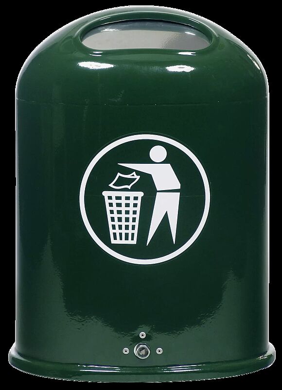 Abfallbehälter DERBY mit Federeinwurfklappe, ohne Ascher, in RAL 6005 moosgrün