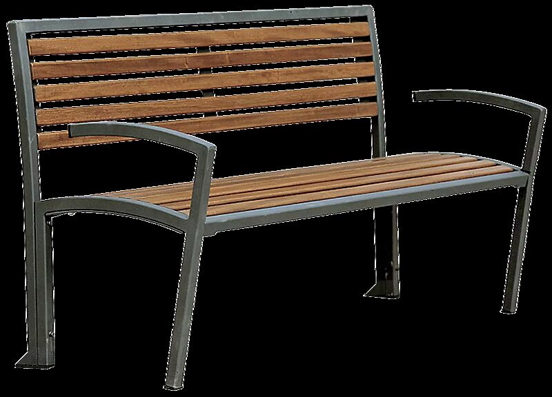 Sitzbank CAMILLA mit Hartholzbelattung, mit Rücken- und Armlehnen, Stahlteile in RAL 7016 anthrazitgrau