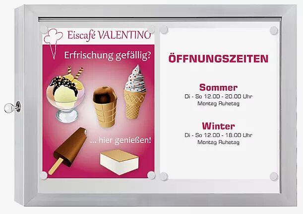 Schaukasten CHOIS, Querformat, für 2 x DIN A4, Alu silber