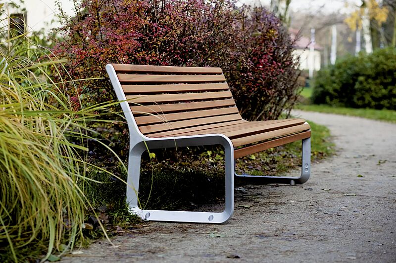 Sitzbank PORTIQOA mit Rückenlehne, mit Jatobaholzbelattung